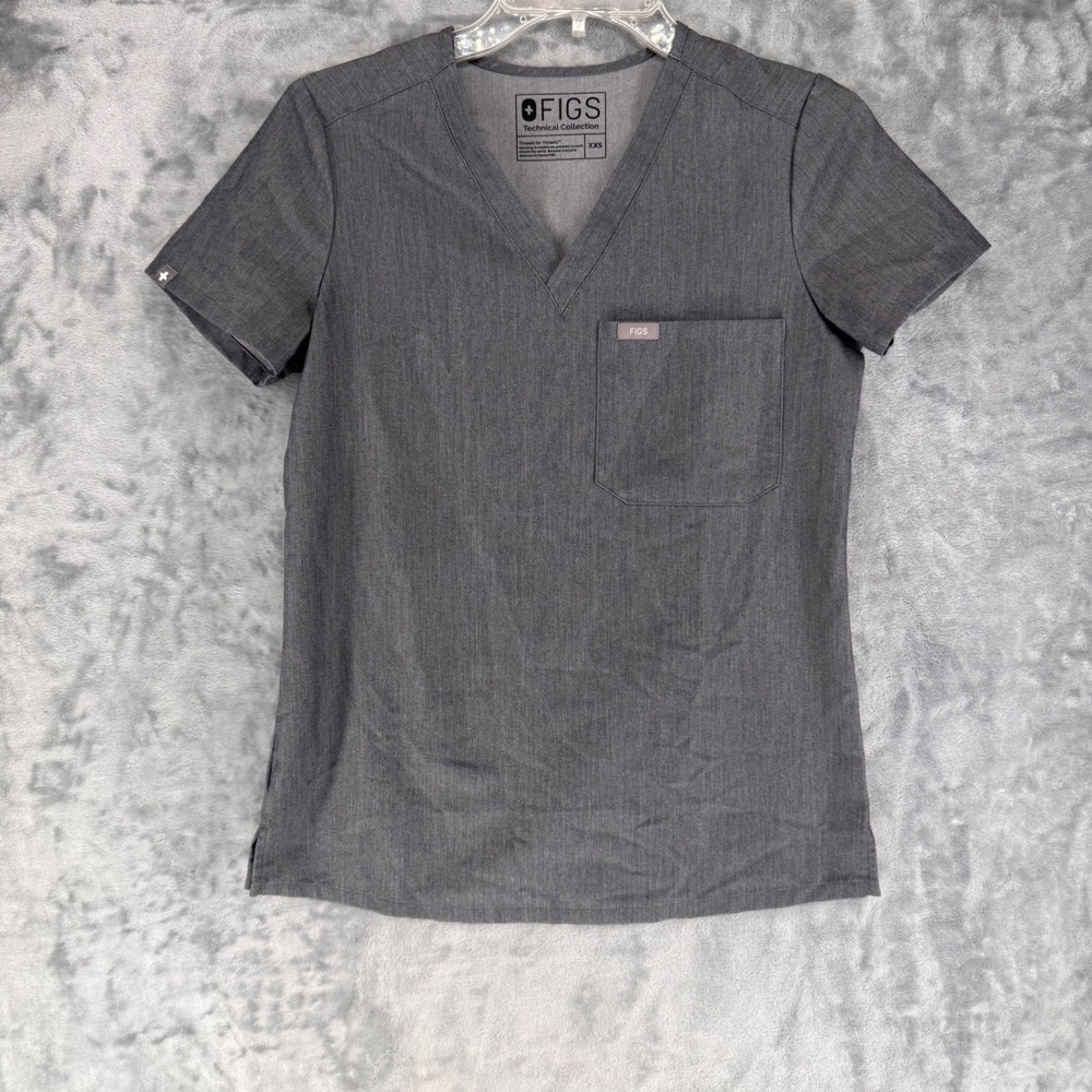 FIGS Technical Collection Womens XXS Grey Short‎ Sleeve V Neck Scrub Top